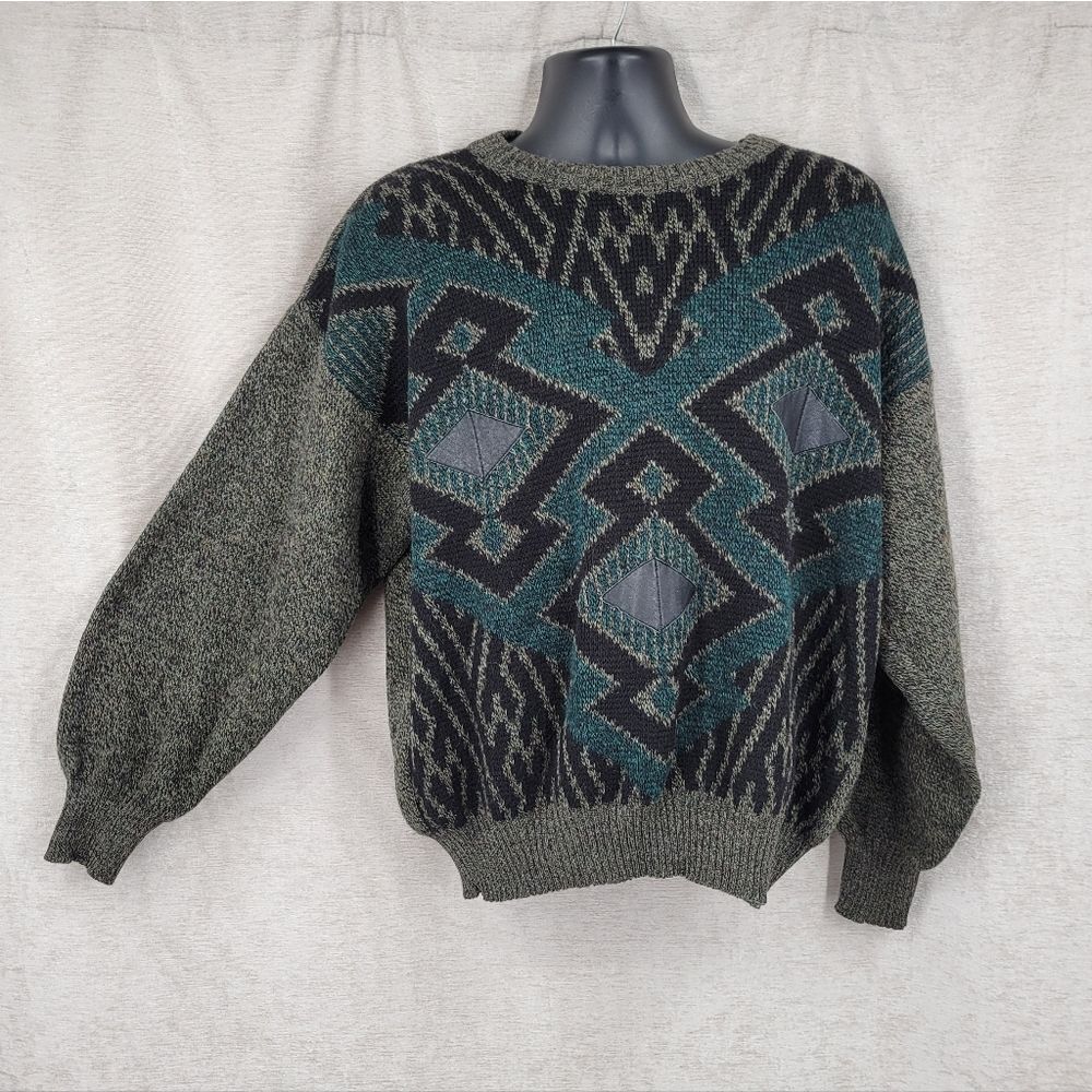 Oakton Vintage Italian Men's Geometric Pattern Sweater Black and Green